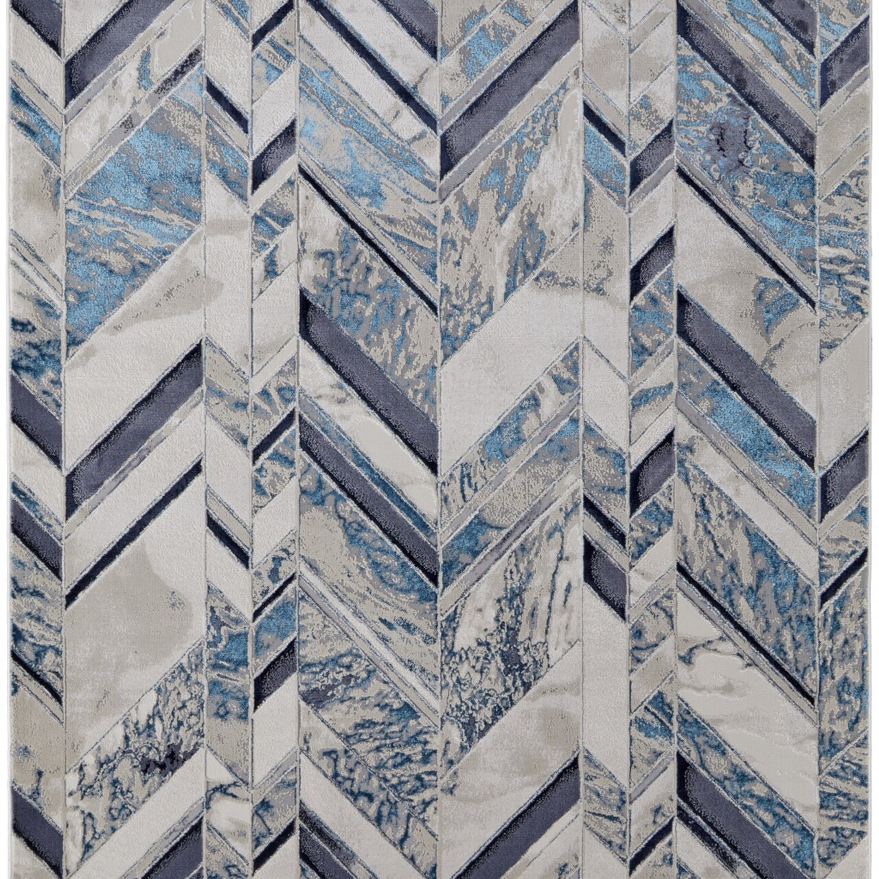 Edge Collections - 8' X 10' - Blue - Distressed Chevron Area Rug for Home Decor - 1 Piece